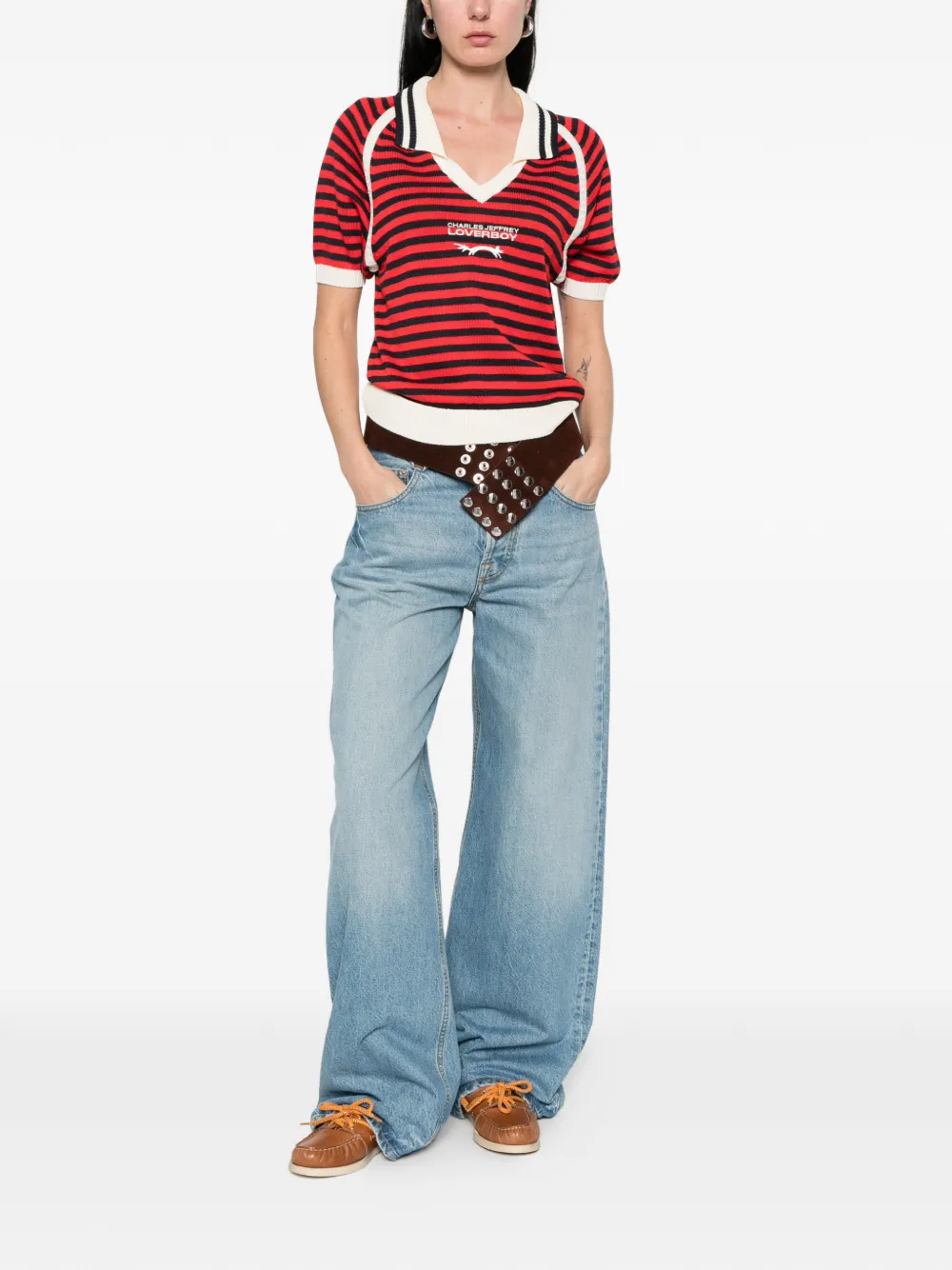 Charles Jeffrey Loverboy Gestreept T-shirt met polokraag Rood