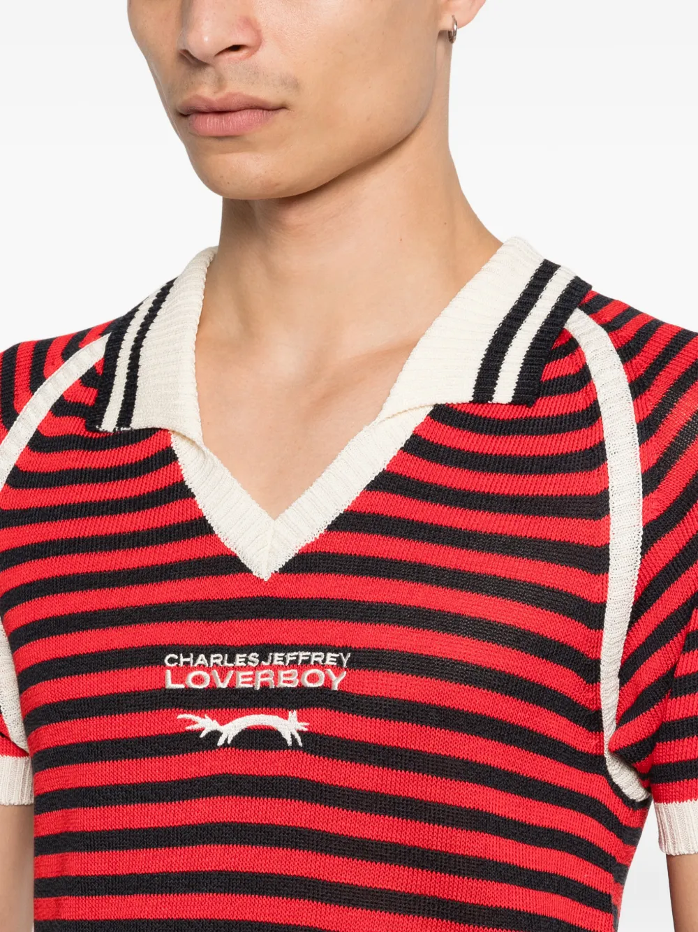 Charles Jeffrey Loverboy Gestreept T-shirt met polokraag Rood
