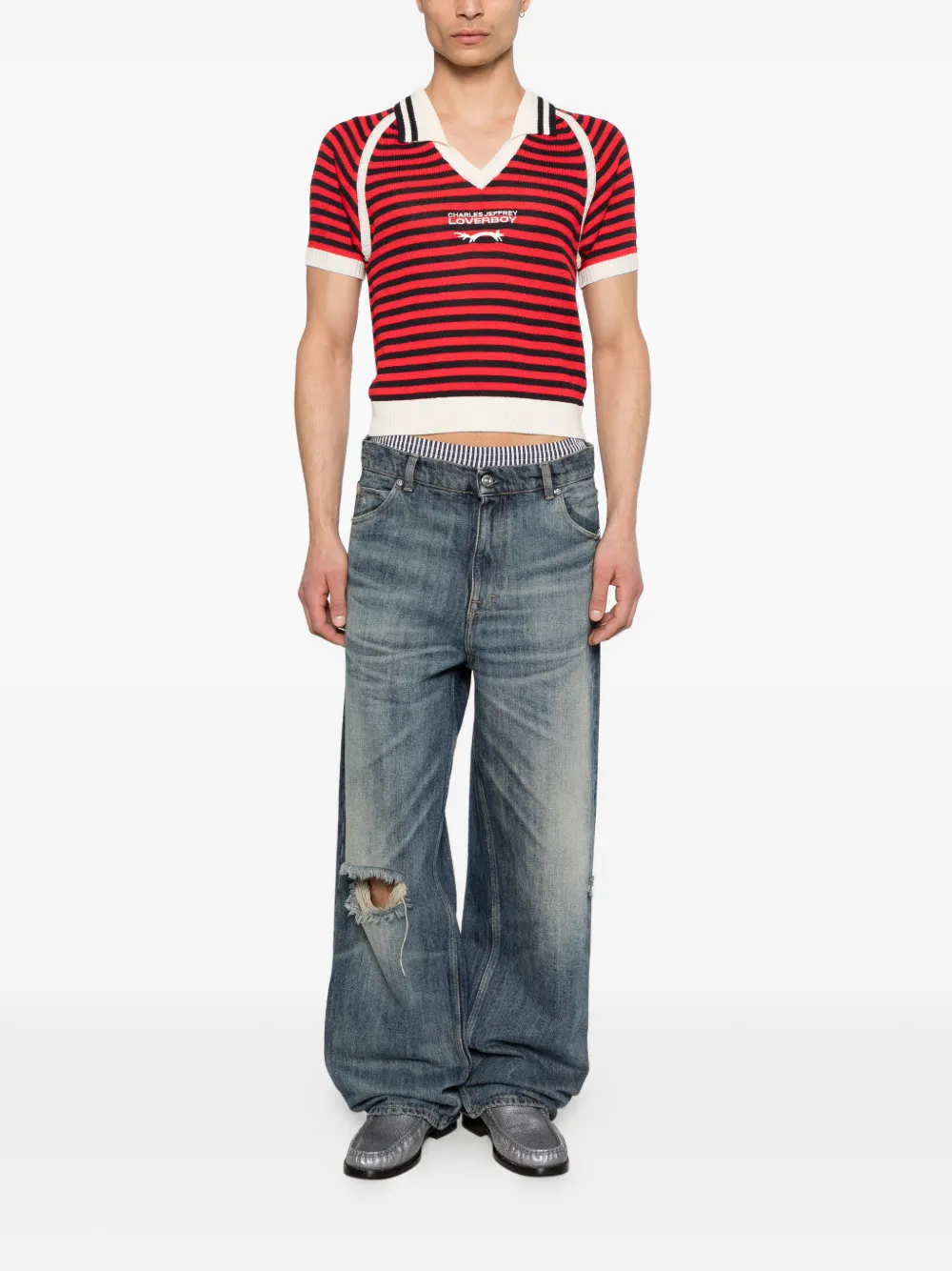 Charles Jeffrey Loverboy Gestreept T-shirt met polokraag Rood