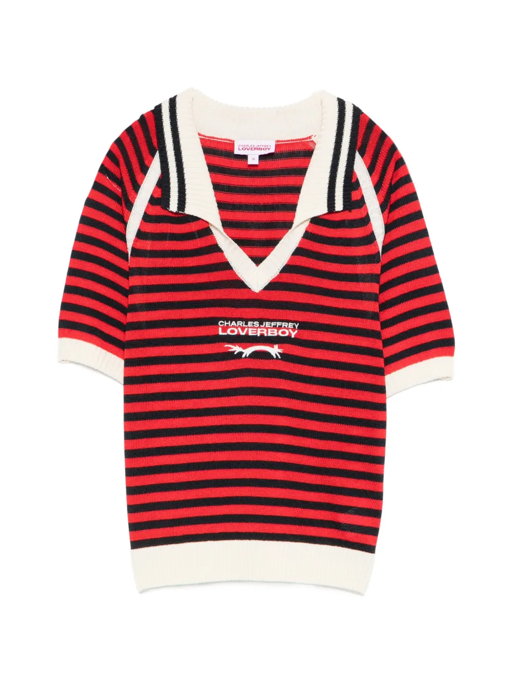 Charles Jeffrey Loverboy striped polo-collar T-shirt - Rosso