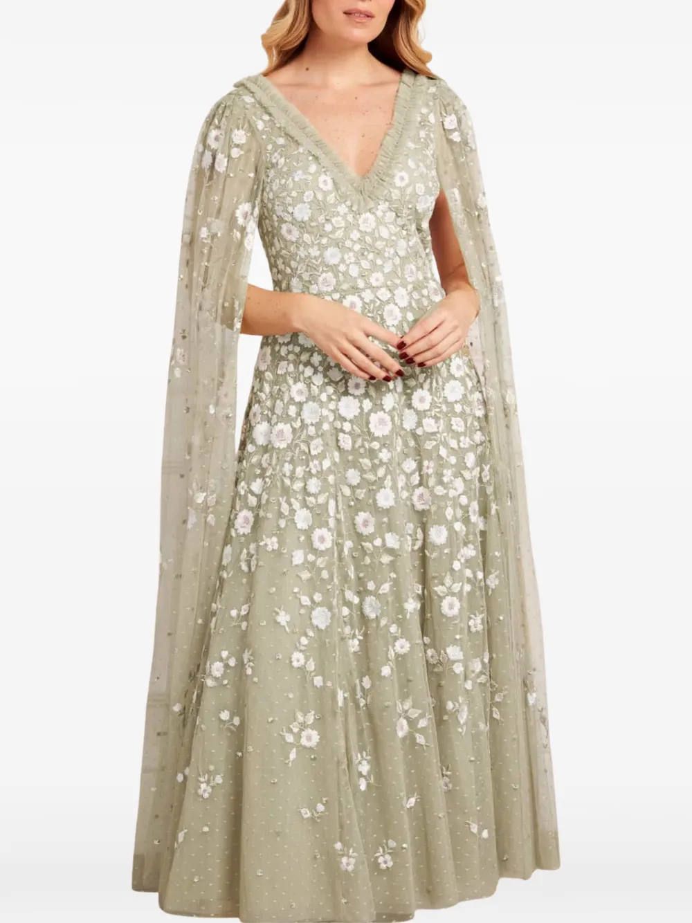 Needle & Thread Ethereal Blooms maxi-jurk met bloemenprint en capemouwen Groen