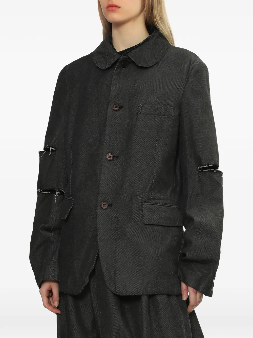  Black Comme Des Garçons Peter-pan Collar Ripped Overshirt 