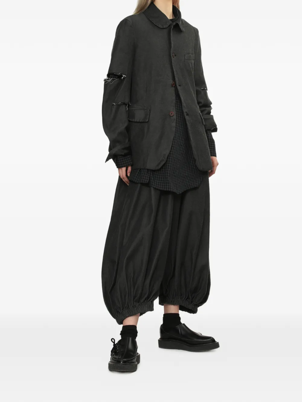  Black Comme Des Garçons Peter-pan Collar Ripped Overshirt 