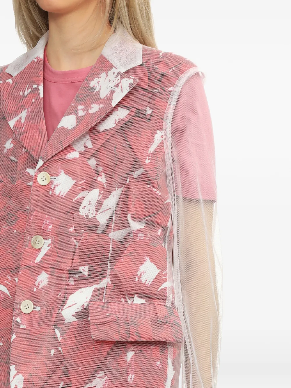 printed sheer blazer