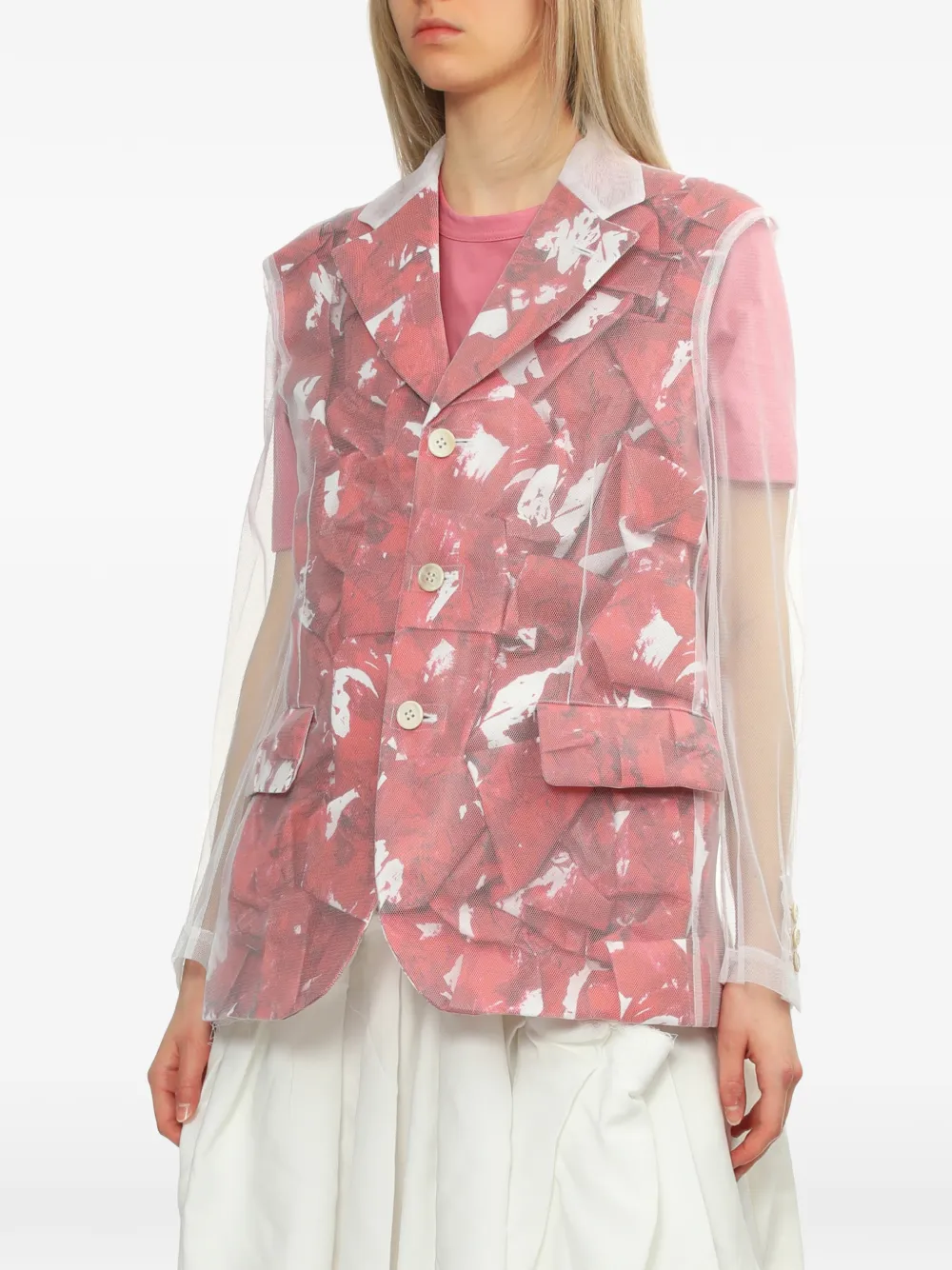  Comme Des Garçons Printed Sheer Blazer - White 
