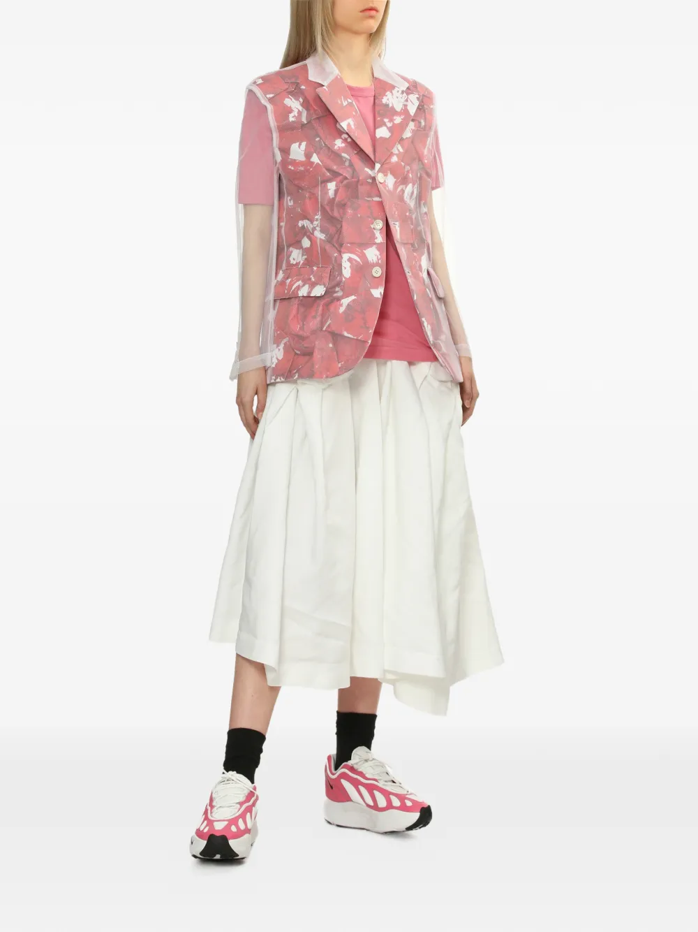  Comme Des Garçons Printed Sheer Blazer - White 