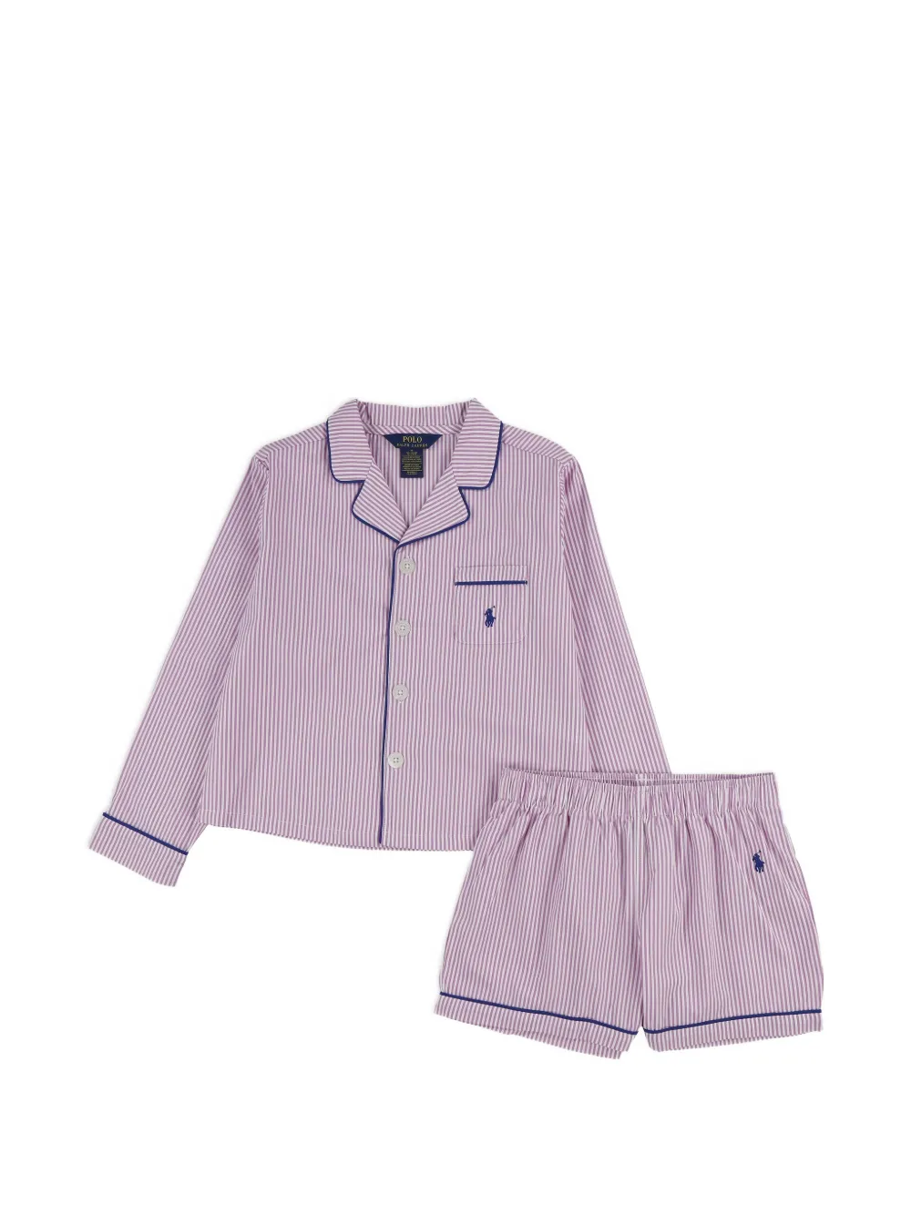 Polo Ralph Lauren Striped Piped Shirt Pyjama Set In Pink