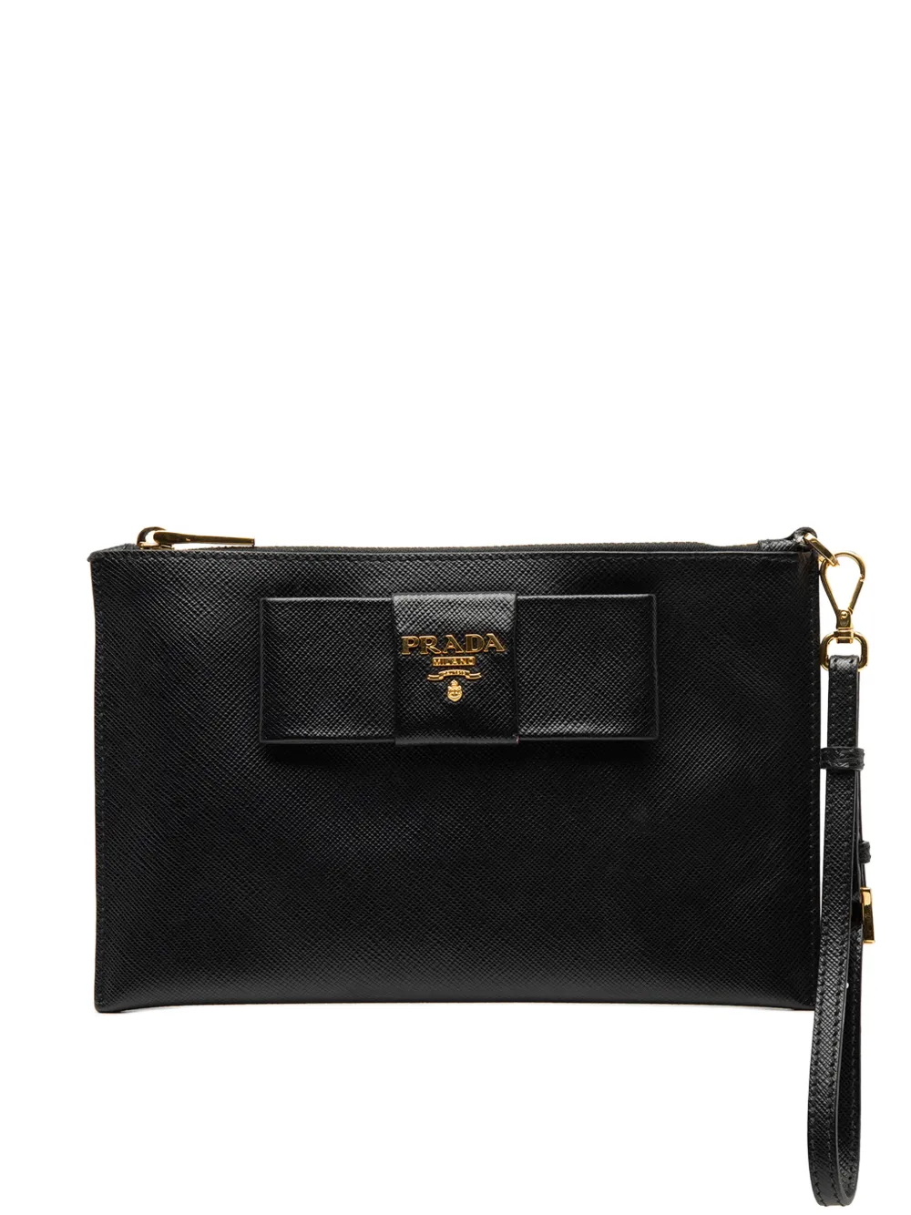 Prada Pre-Owned Clutch in pelle Saffiano con fiocco 2013-2025 - Nero
