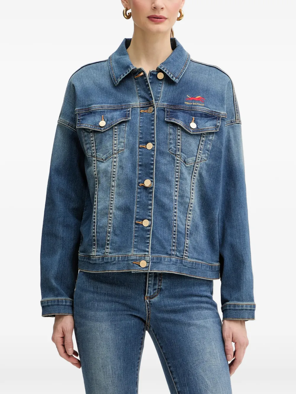 Armani Exchange button logo-embroidered jacket - Blu