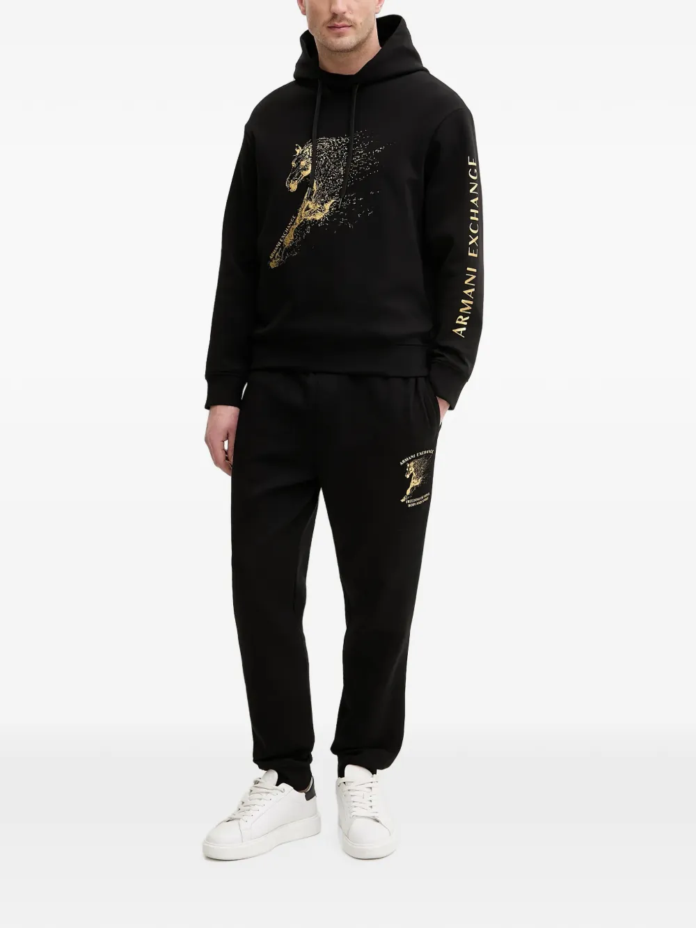 Armani Exchange Trainingsbroek met logoprint en trekkoord Zwart