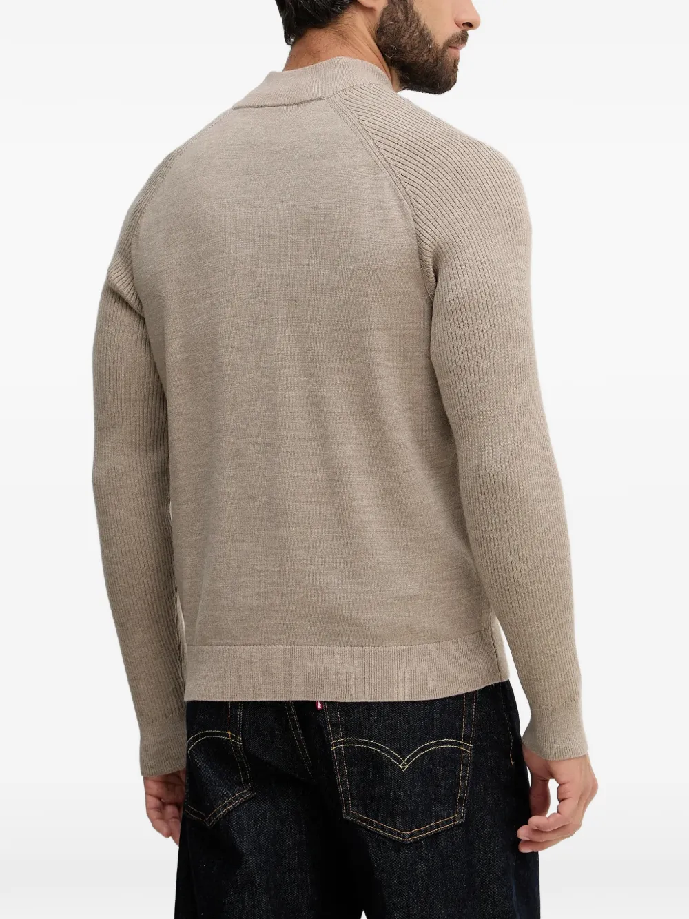  Armani Exchange Ribbed Zip Cardigan - Neutrals 