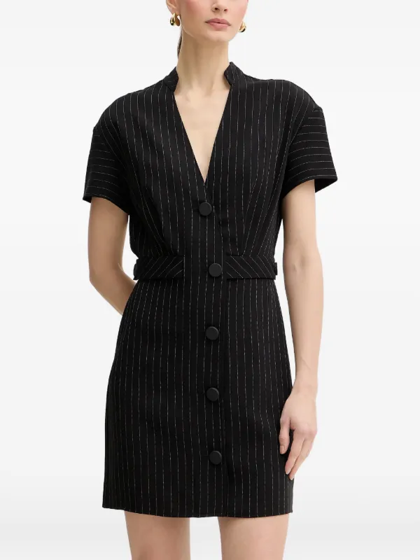 armani exchange dress black Armani Exchange Button Striped Mini Dress | Black