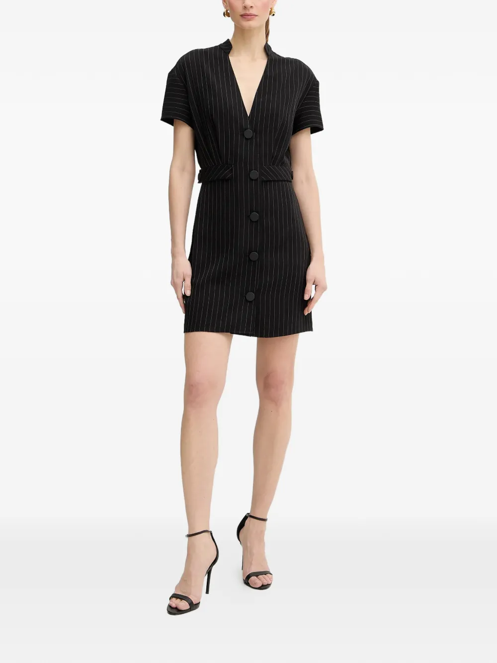 Armani Exchange Gestreepte mini-jurk met knoop Zwart