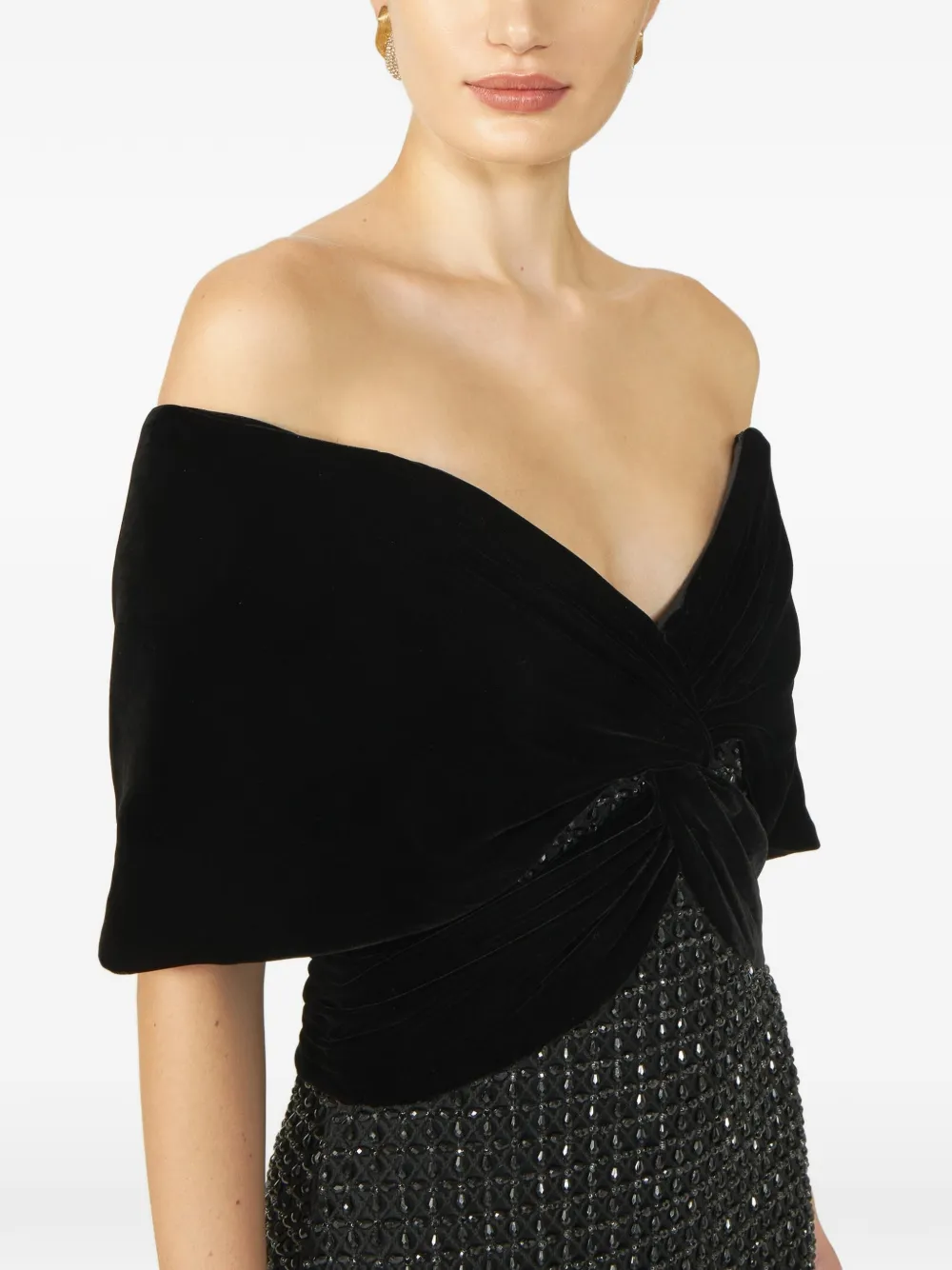 Costarellos Grace off-shoulder jurk met kralen Zwart