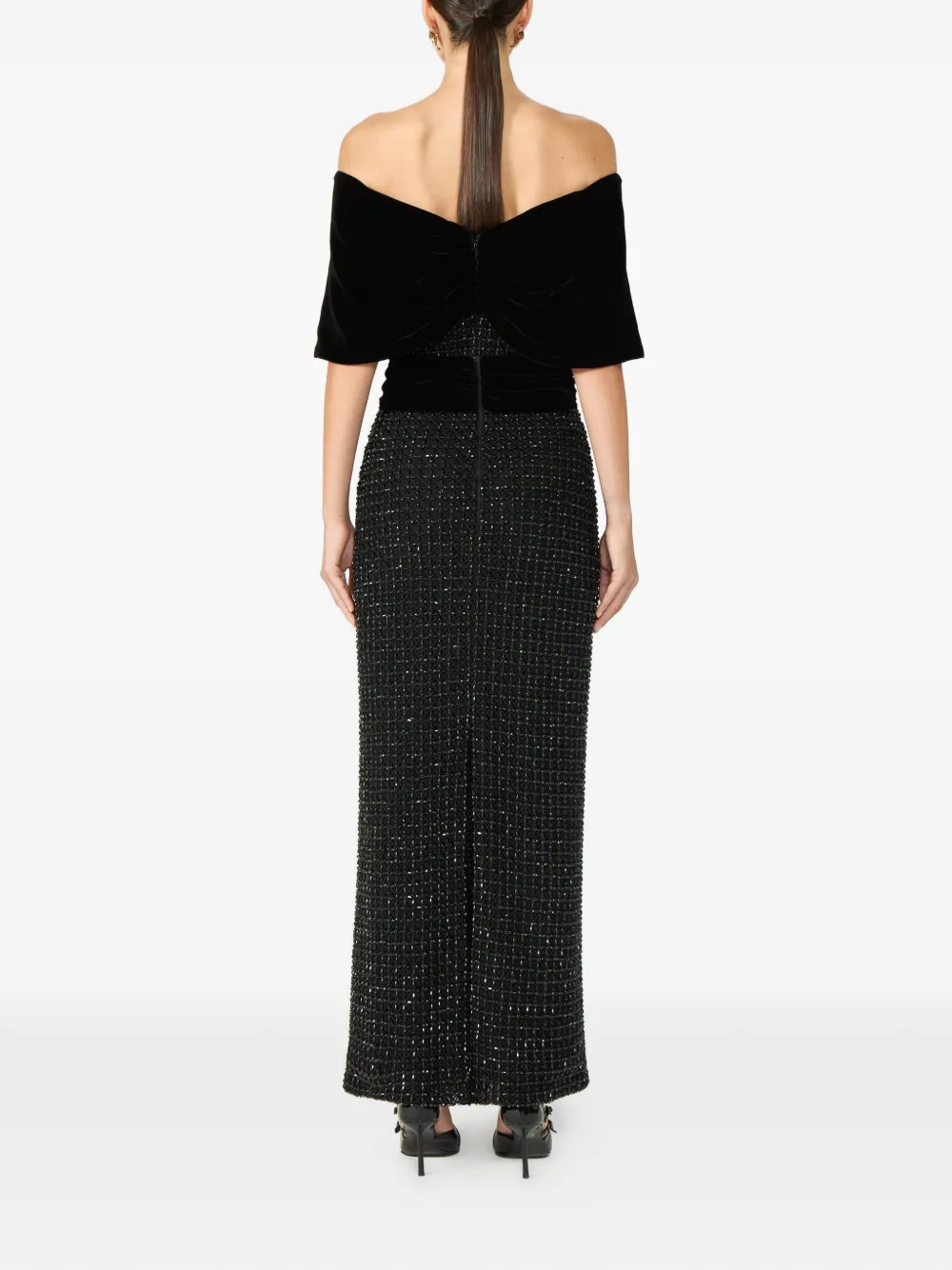 Costarellos Grace off-shoulder jurk met kralen Zwart