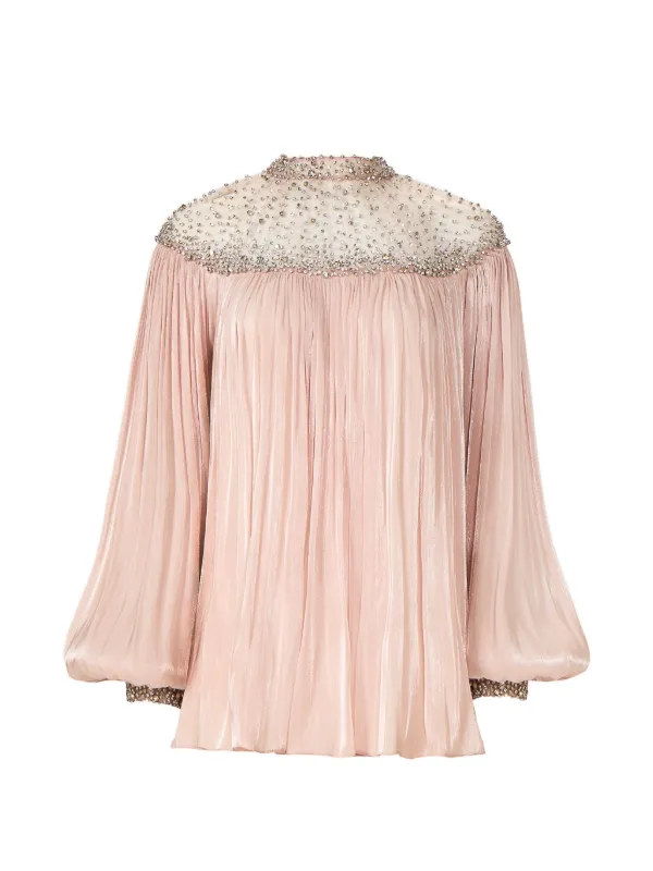 Costarellos Timea Crystal-embellished Balloon-sleeve Blouse in Pink