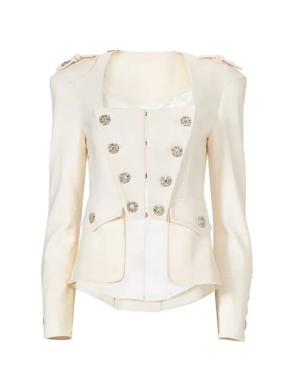 Costarellos Bettina Crystal-button Blazer in Neutrals