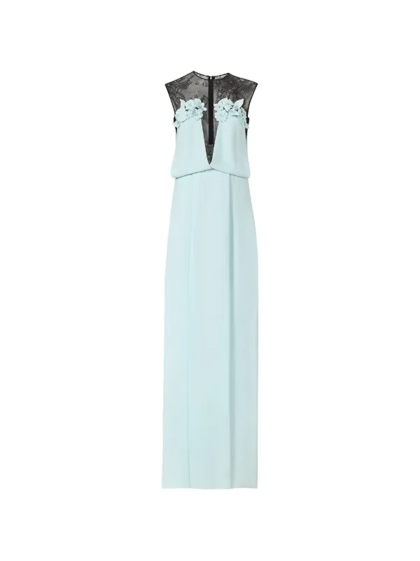 Costarellos Liora Chantilly-lace Floral-appliqué Maxi Dress in Blue