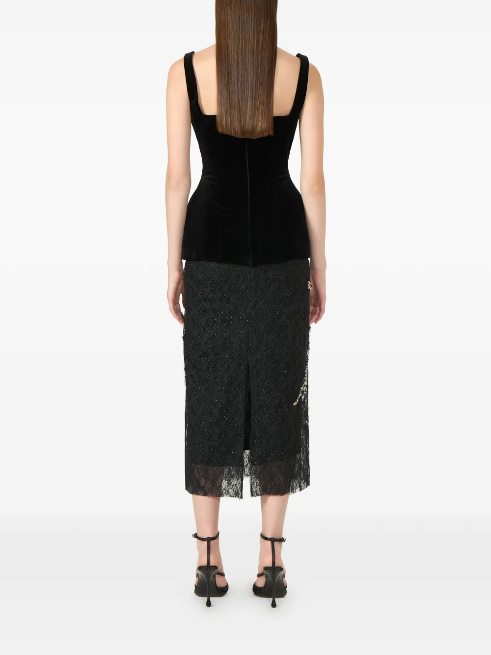 Costarellos Leeren Velvet Bustier in Black, view 3