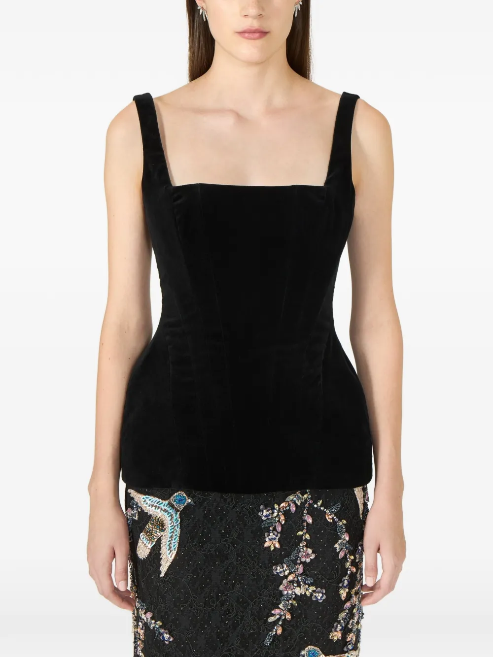 Costarellos Leeren Velvet Bustier in Black, view 4