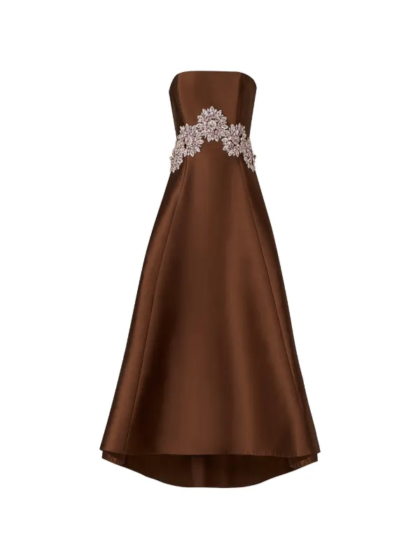 Costarellos Bria Crystal-embellished Strapless Asymmetric Dress in Brown