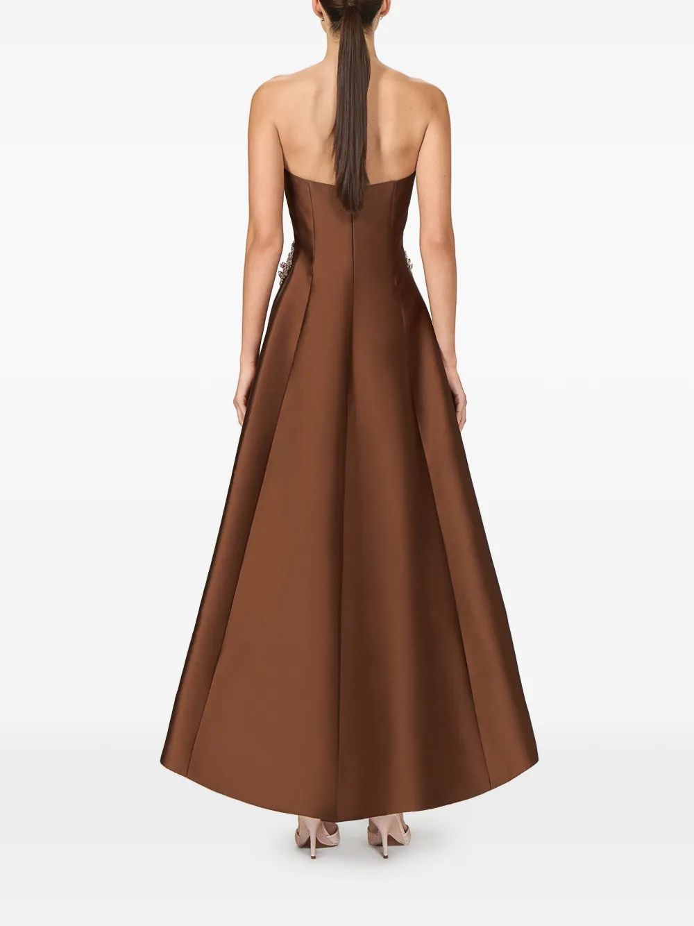 Costarellos Bria strapless asymmetrische jurk verfraaid met kristallen Bruin