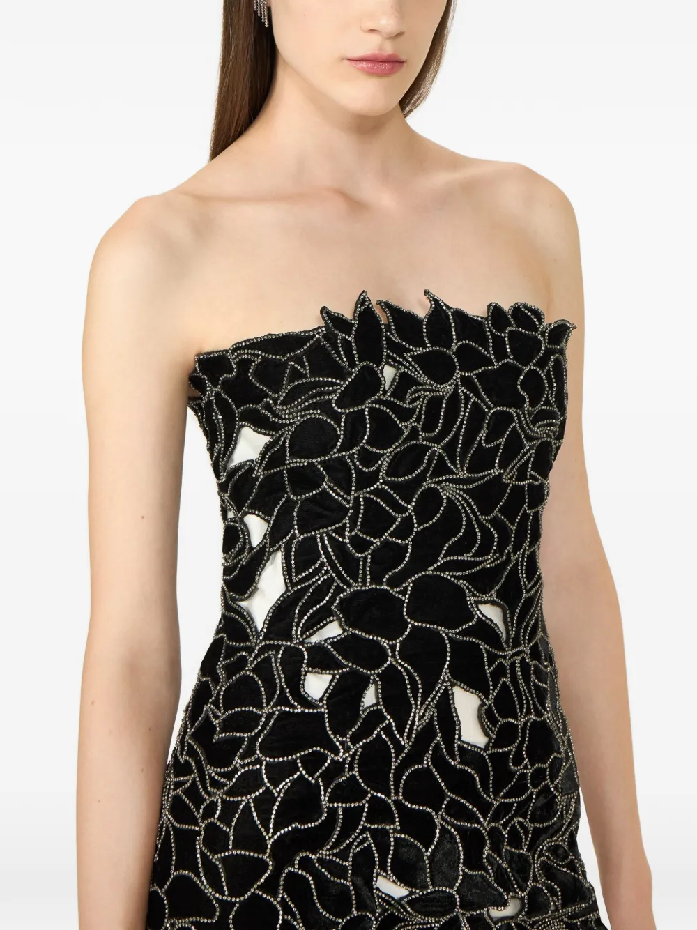 Costarellos Nellia strapless midi-jurk met uitgesneden bloemen Zwart
