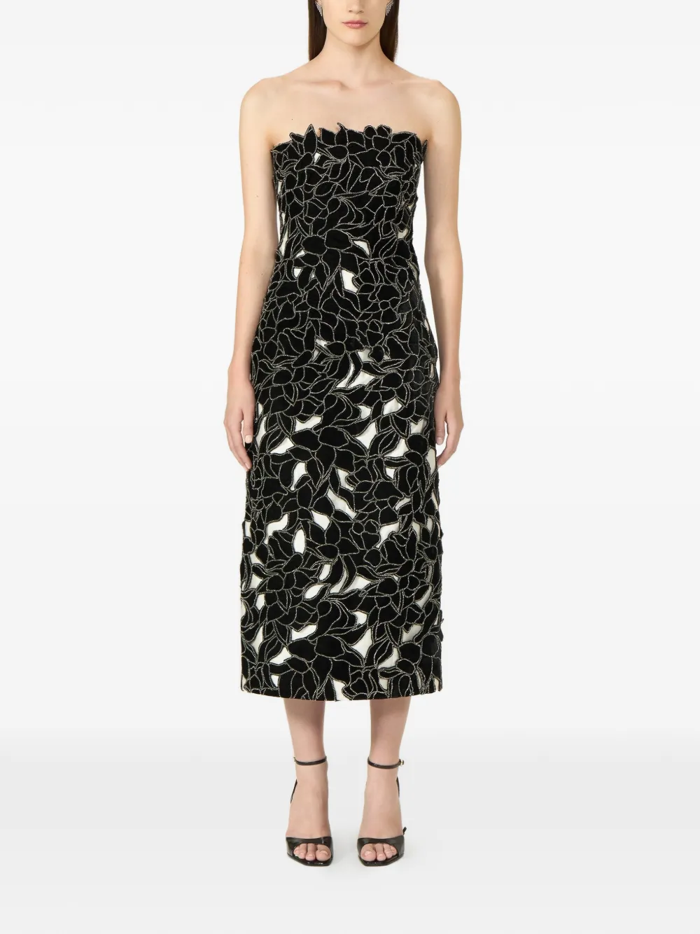 Costarellos Nellia strapless midi-jurk met uitgesneden bloemen Zwart