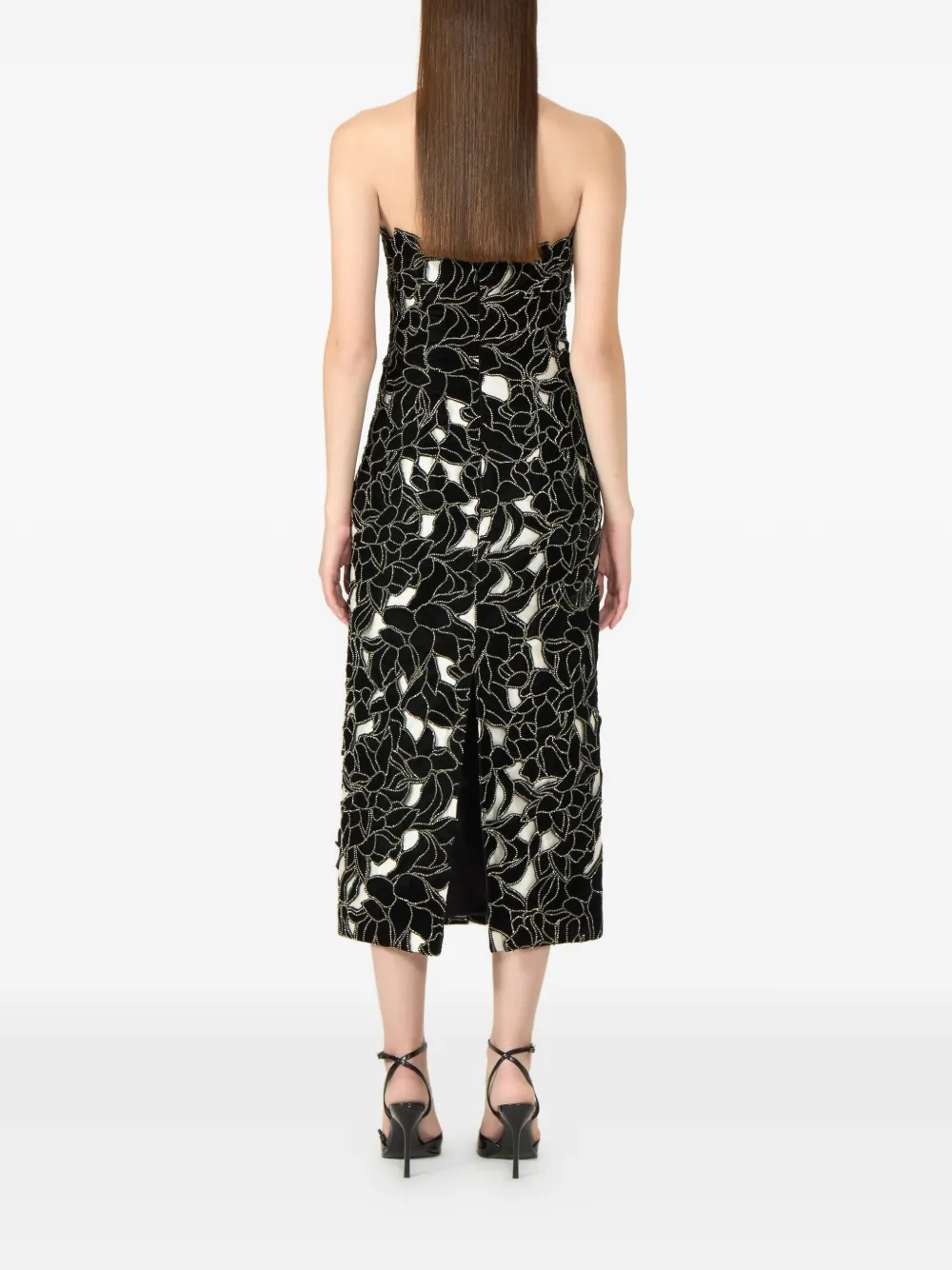 Costarellos Nellia strapless midi-jurk met uitgesneden bloemen Zwart
