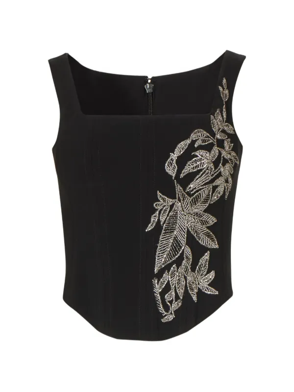 Costarellos Jaxine Appliquéd Crepe Bustier in Black
