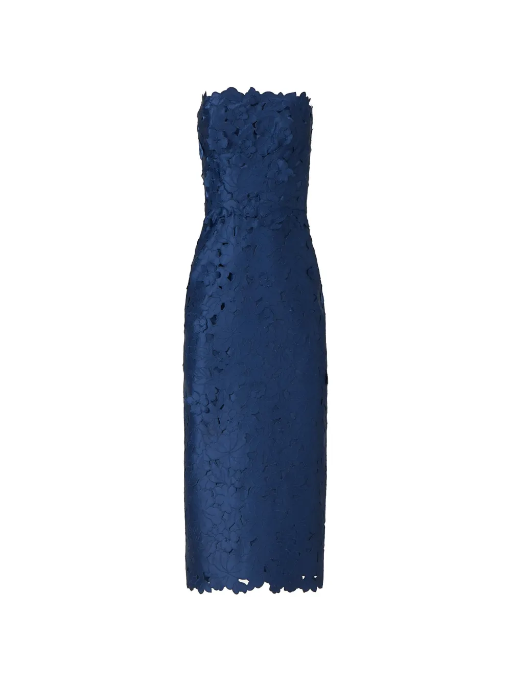 Costarellos Astelle Floral-cut Strapless Midi Dress In Blue