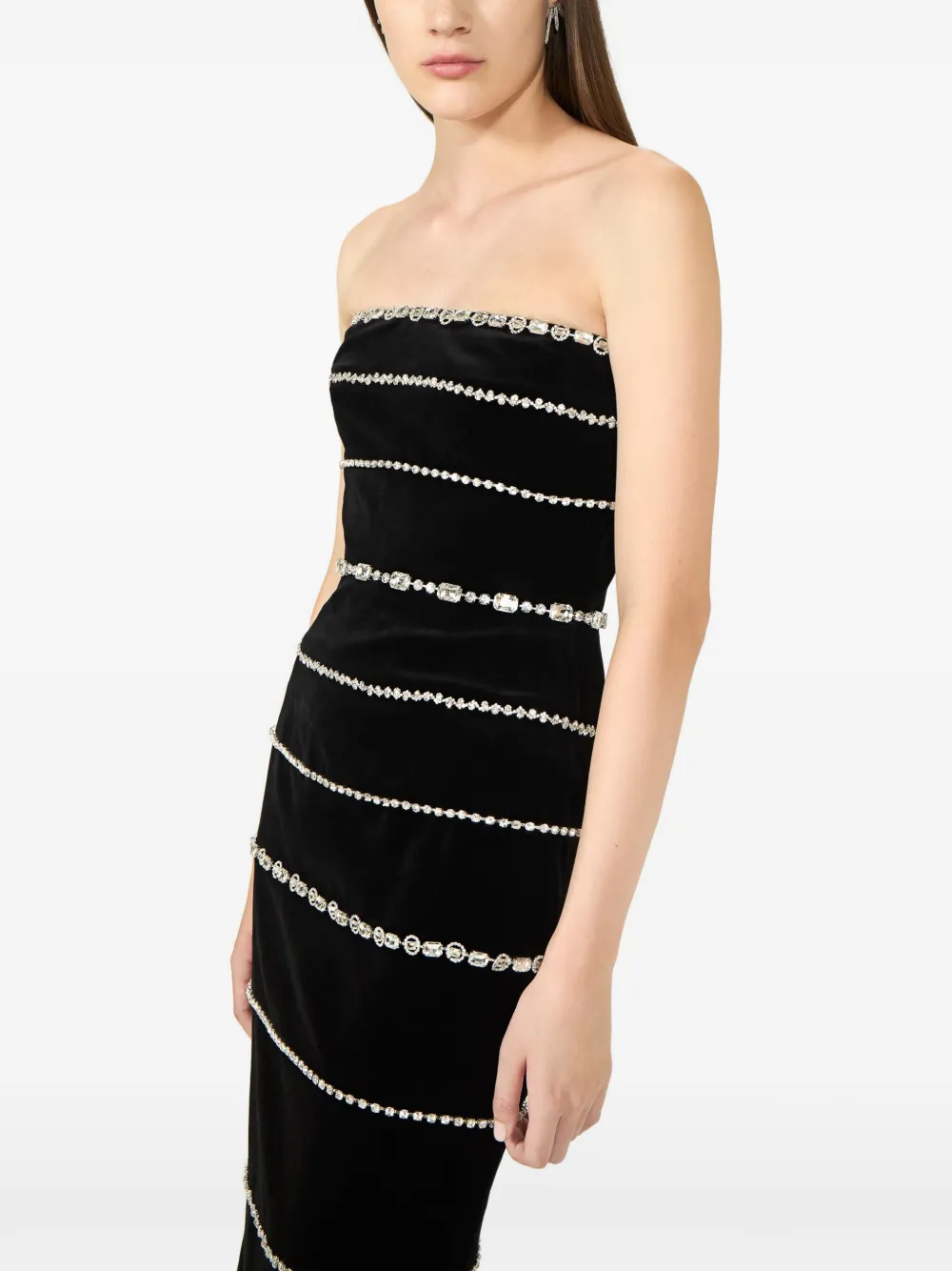 Costarellos Shaula strapless fluwelen avondjurk met kristallen Zwart