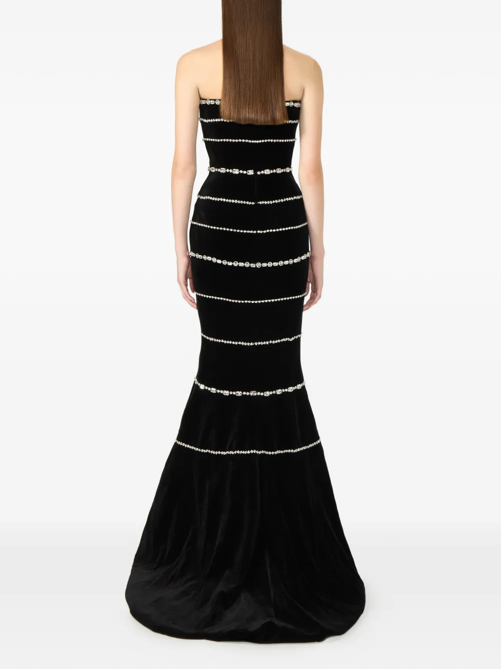 Costarellos Shaula strapless fluwelen avondjurk met kristallen Zwart