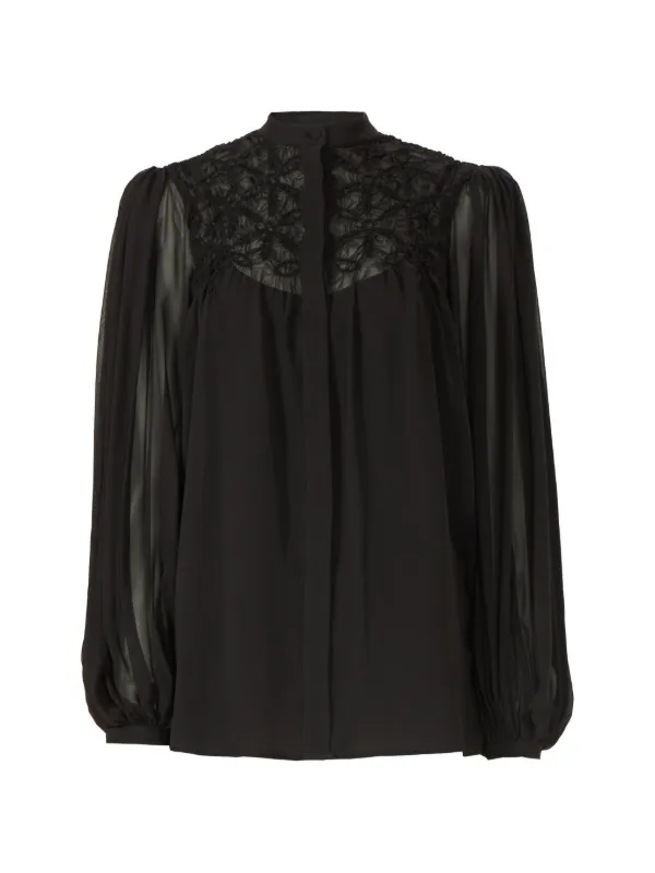 Costarellos Lorcan Smocked Long-sleeve Blouse in Black