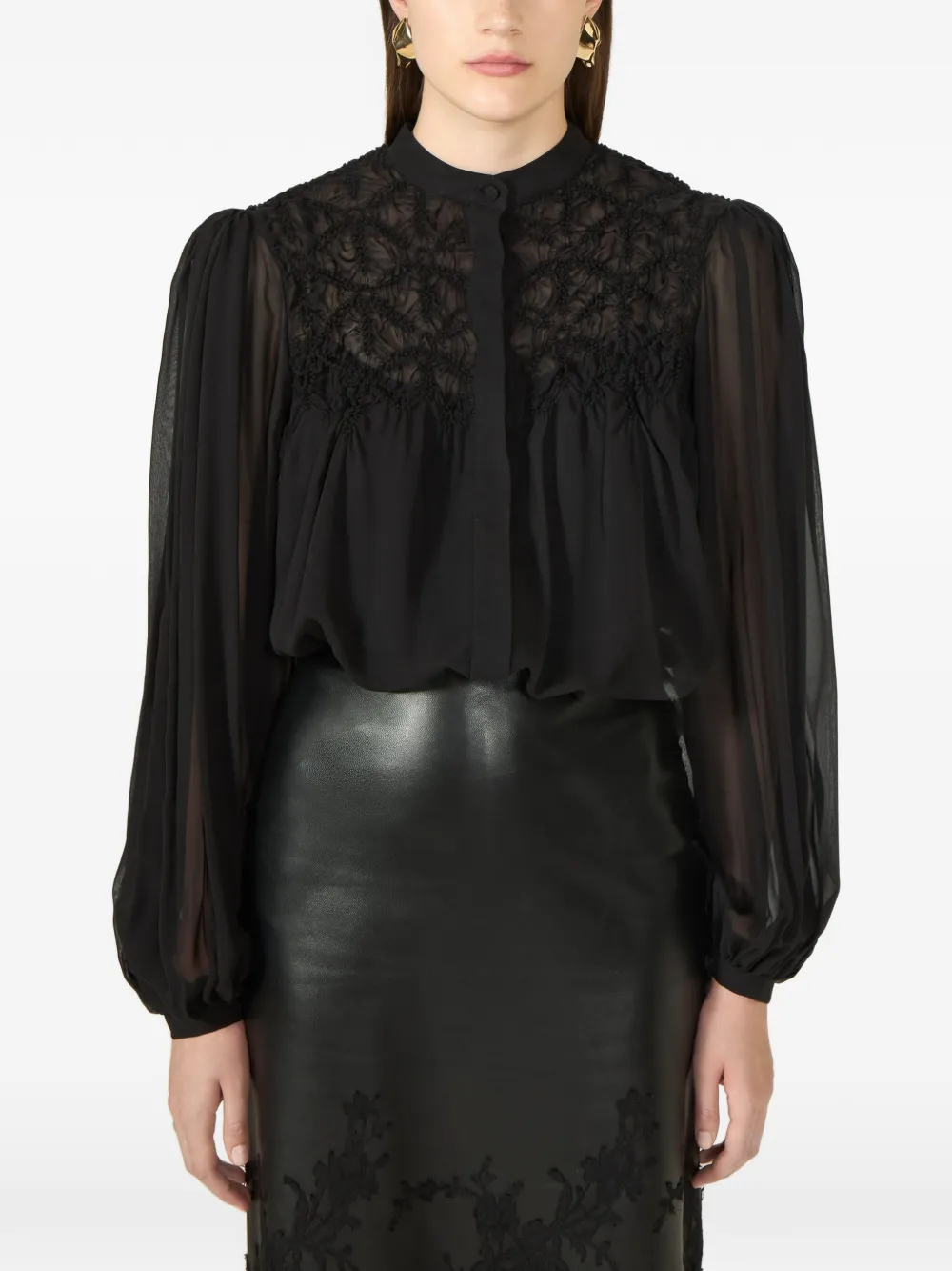 Costarellos Lorcan gesmockte blouse met lange mouwen Zwart
