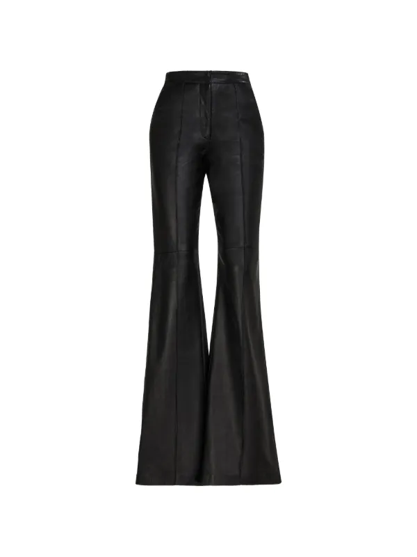 Costarellos Carmina Front-seam Wide-leg Leather Trousers in Black