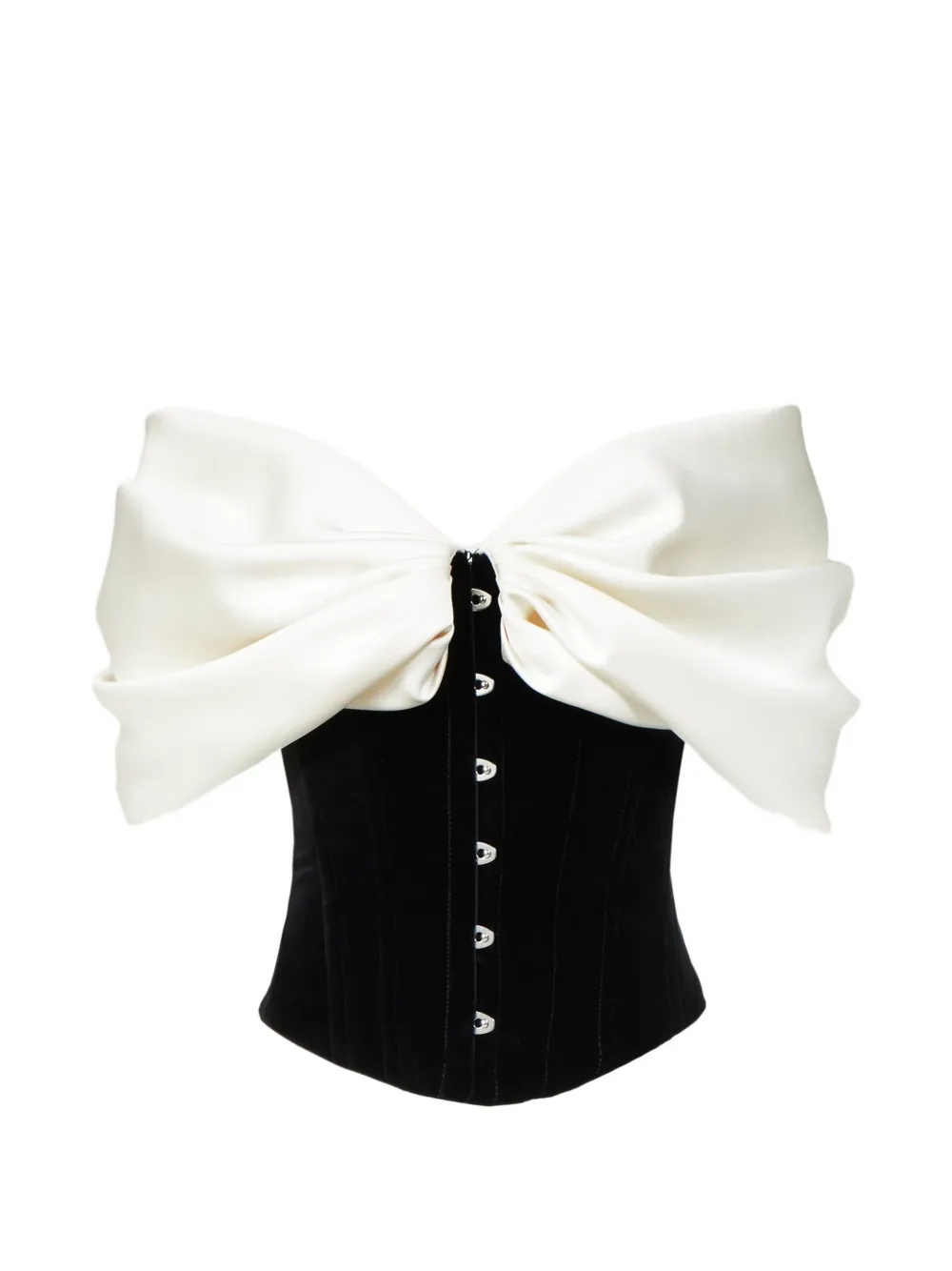 Costarellos Rosamund Bow Velvet Corset Top In Black