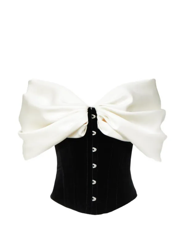 Costarellos Rosamund Bow Velvet Corset Top in Black