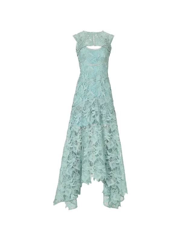 Costarellos Janica Keyhole Lace Gown in Blue