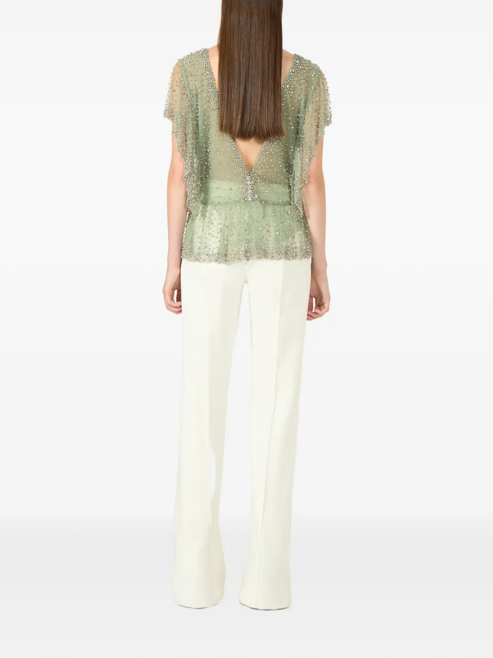 Costarellos Aletta peplum top met kristallen Groen