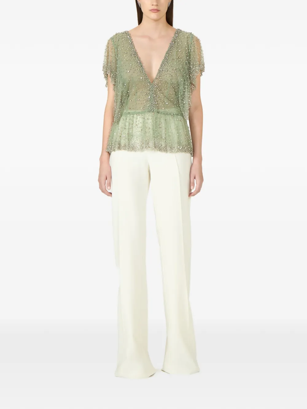 Costarellos Aletta peplum top met kristallen Groen