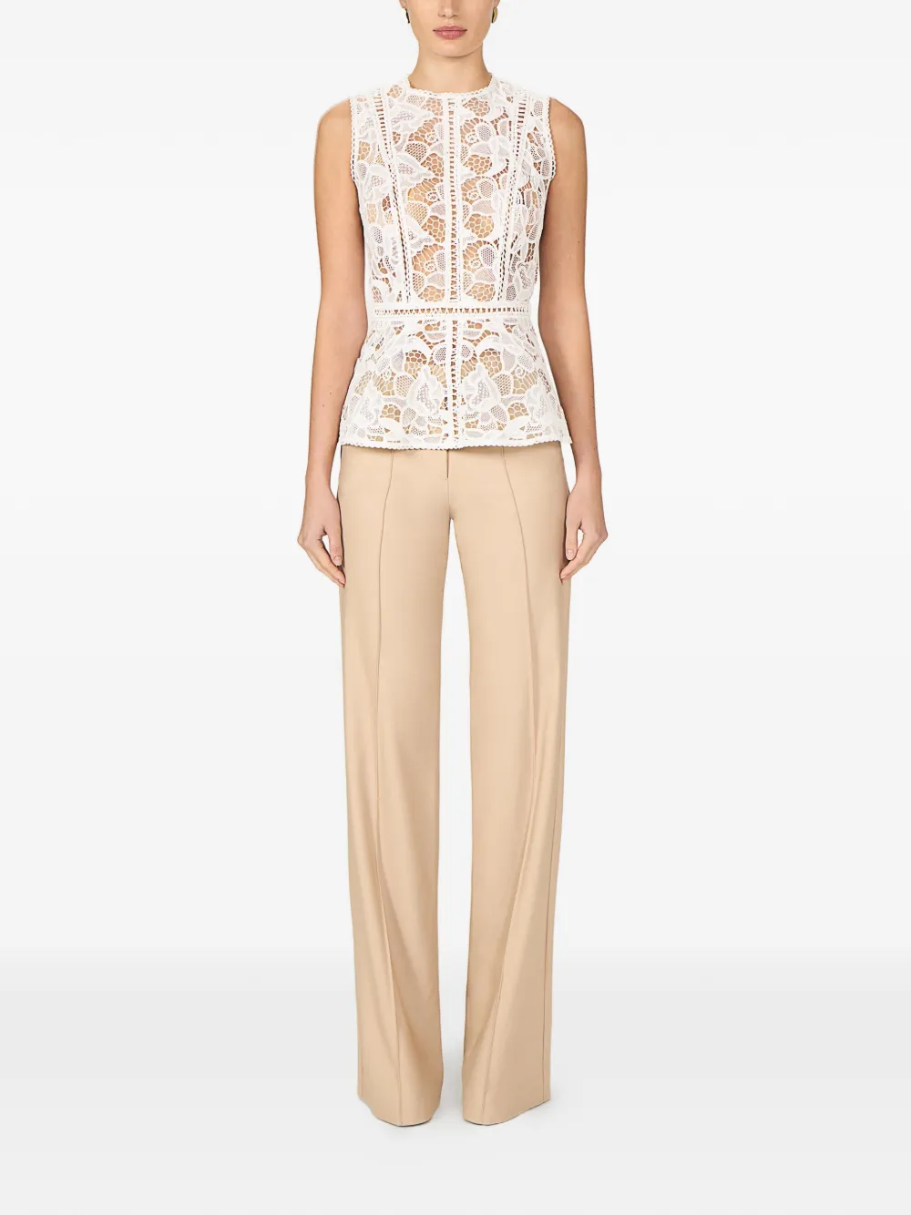 Costarellos Niva Guipure Lace Top in White, view 2