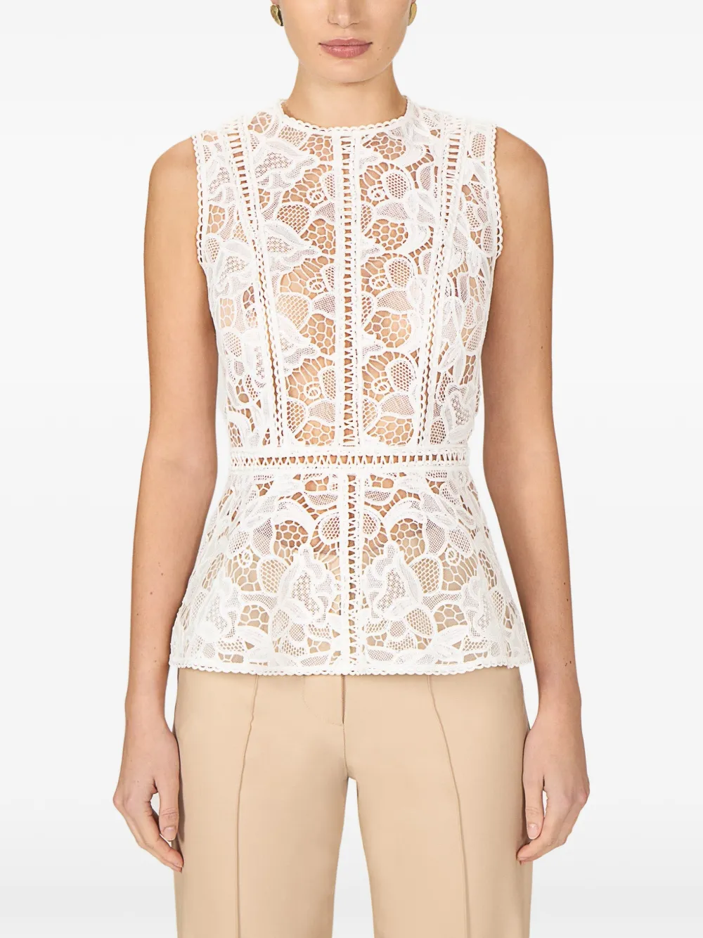 Costarellos Niva Guipure Lace Top in White, view 4