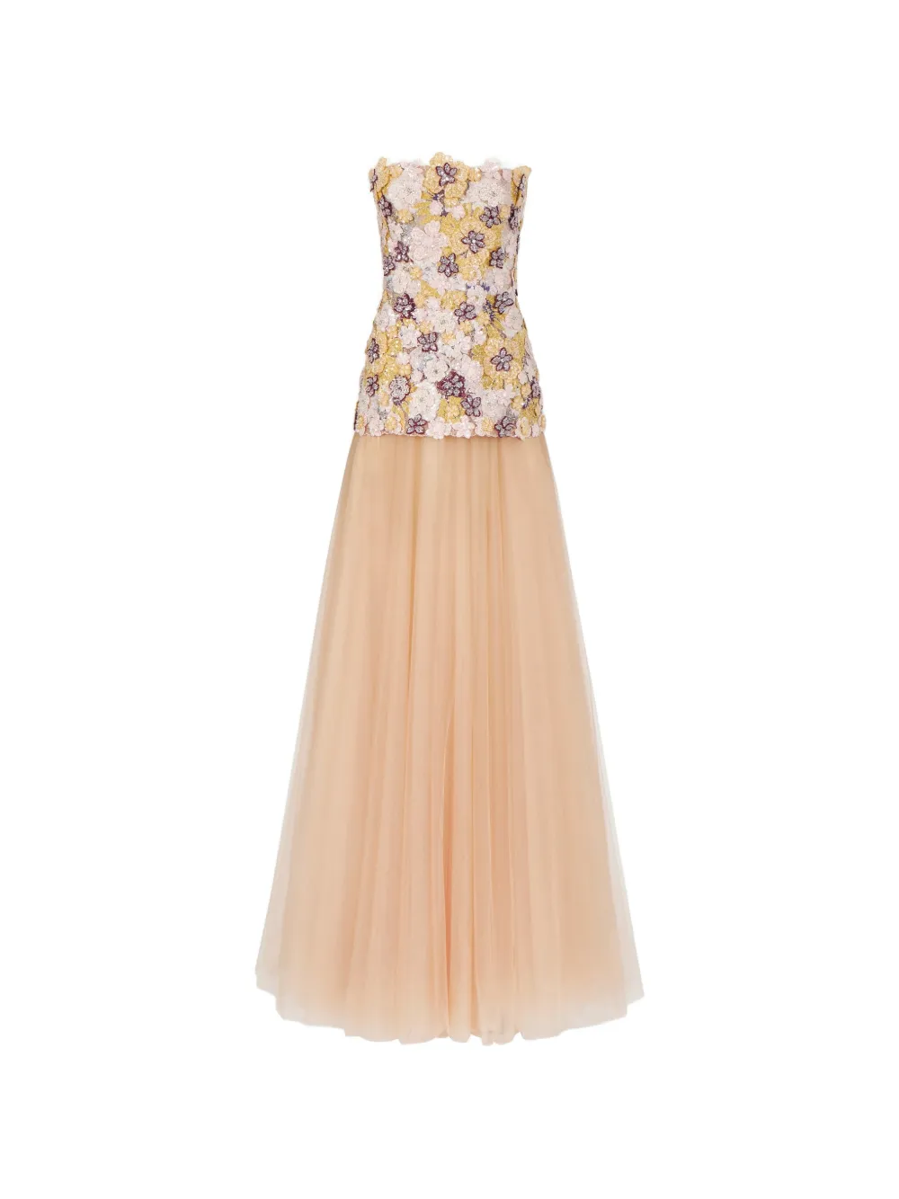 Costarellos Abito lungo Thia con ricamo a fiori - Toni neutri