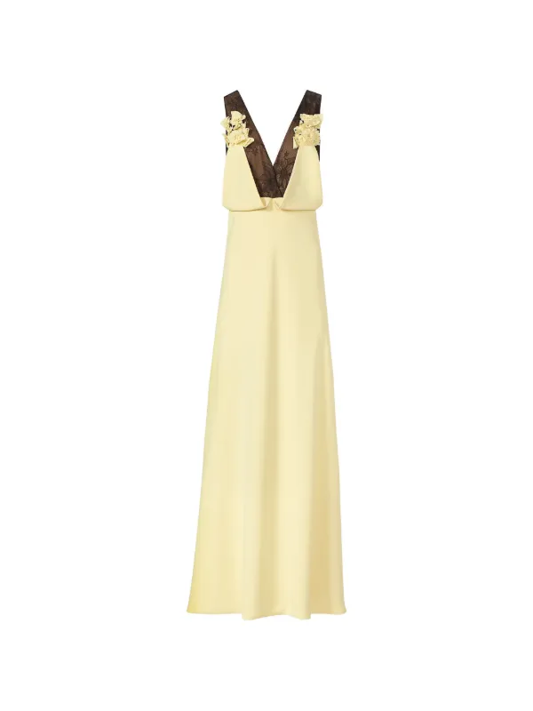 Costarellos Janessa Lace Floral-appliqué Gown in Yellow
