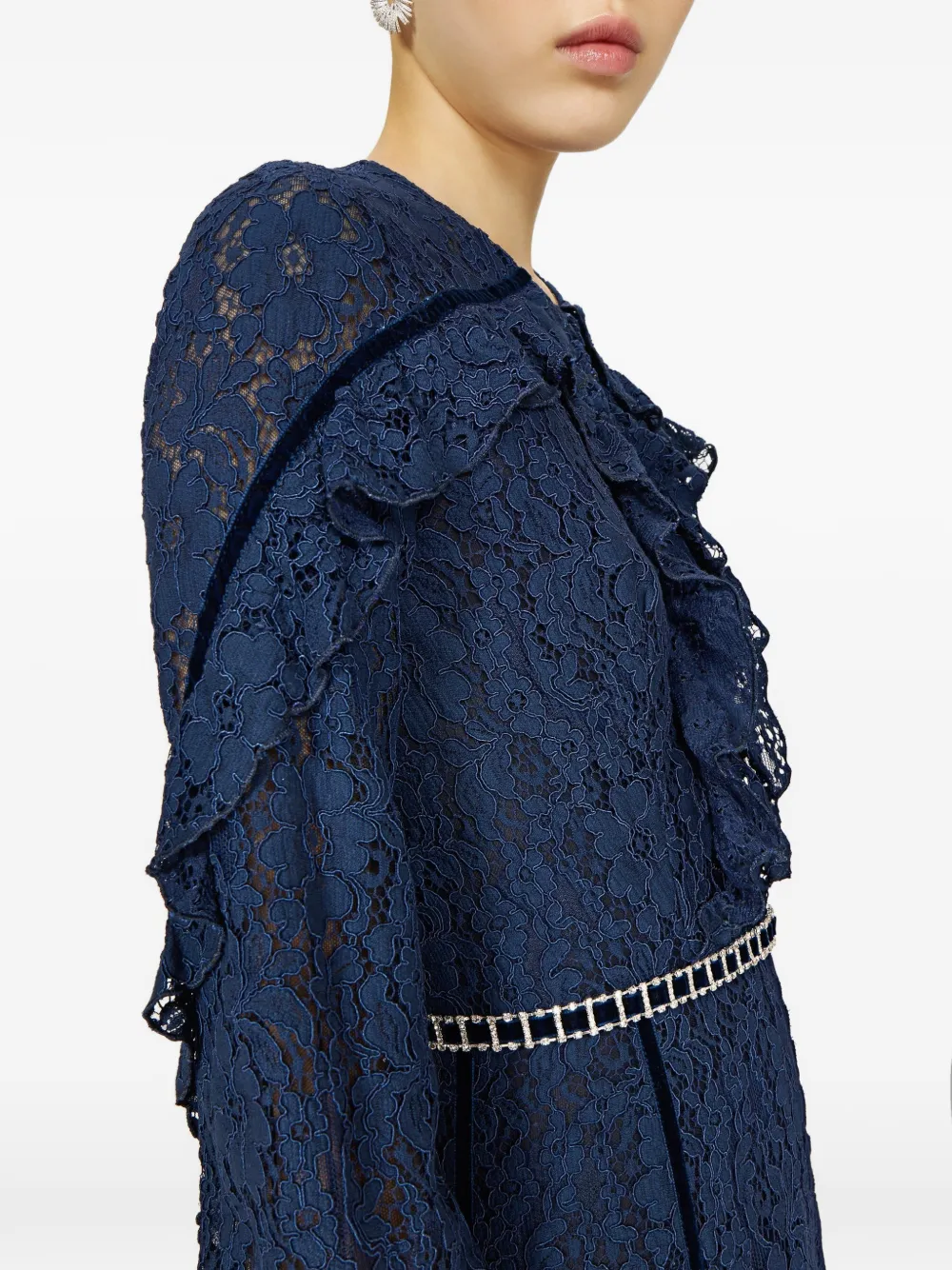 Costarellos Gianna avondjurk met ruches en kant Blauw