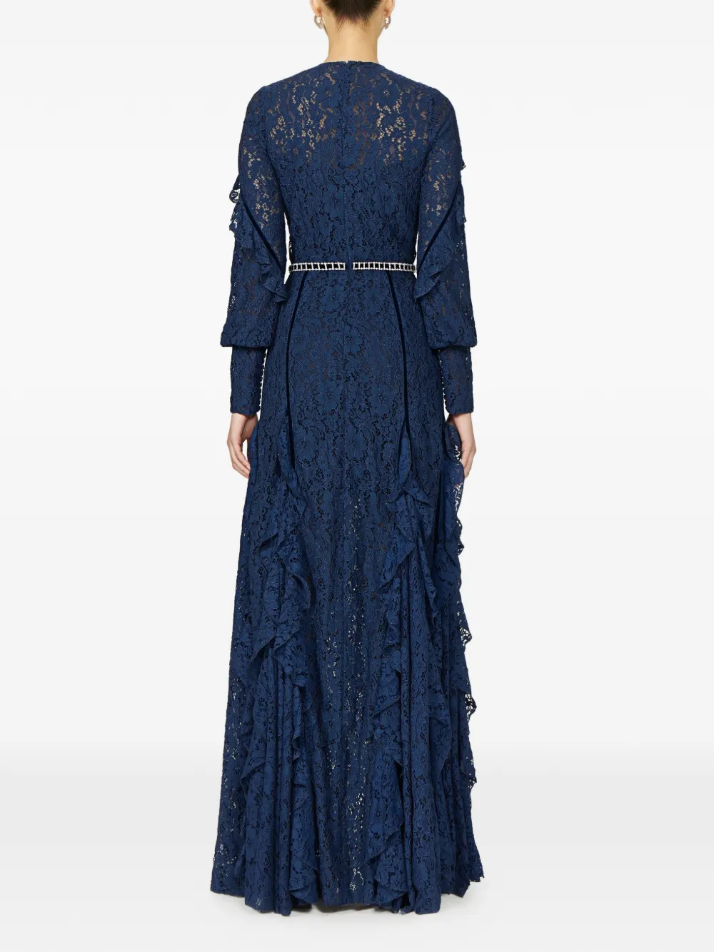 Costarellos Gianna avondjurk met ruches en kant Blauw