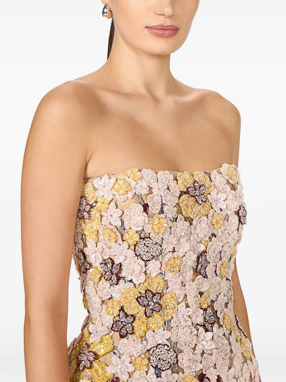 Sirra Beaded Floral Strapless Mini Dress
