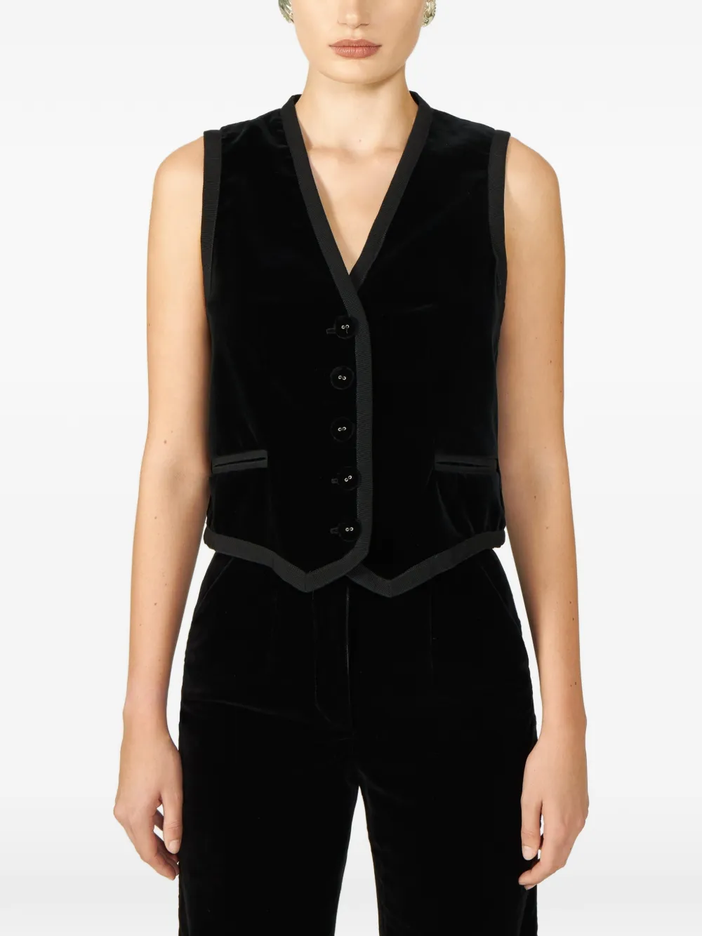 Costarellos Jetta Velvet Waistcoat in Black, view 4