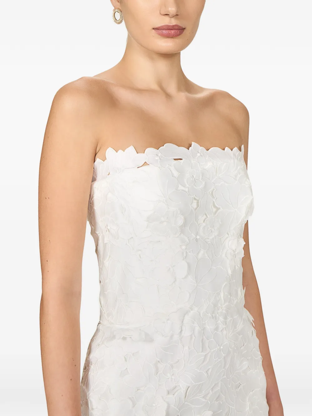 Costarellos Astelle strapless midi-jurk met uitgesneden bloemen Wit